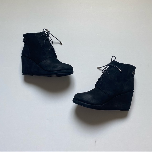 Chase + Chloe Rosa Black Suede Wedge Boots Size 7 - Picture 6 of 11